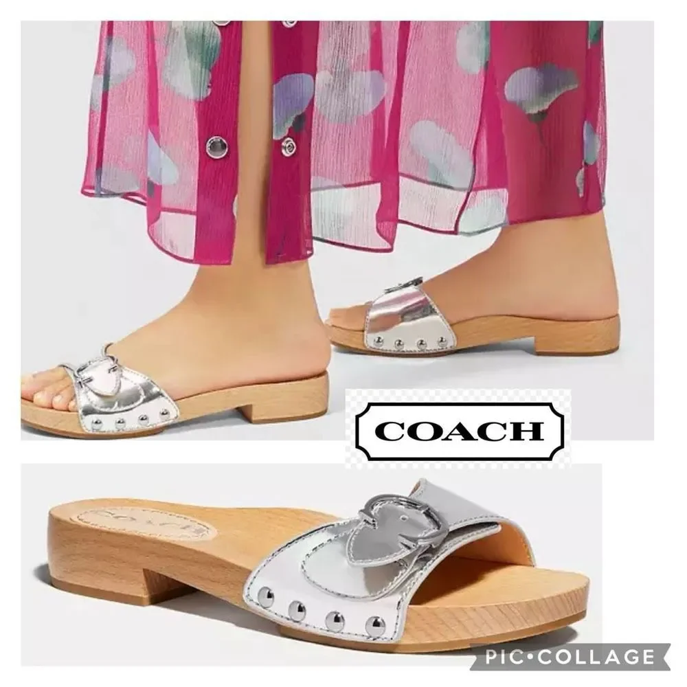 Coach silver metallic leather Bleeker sandals size 11
